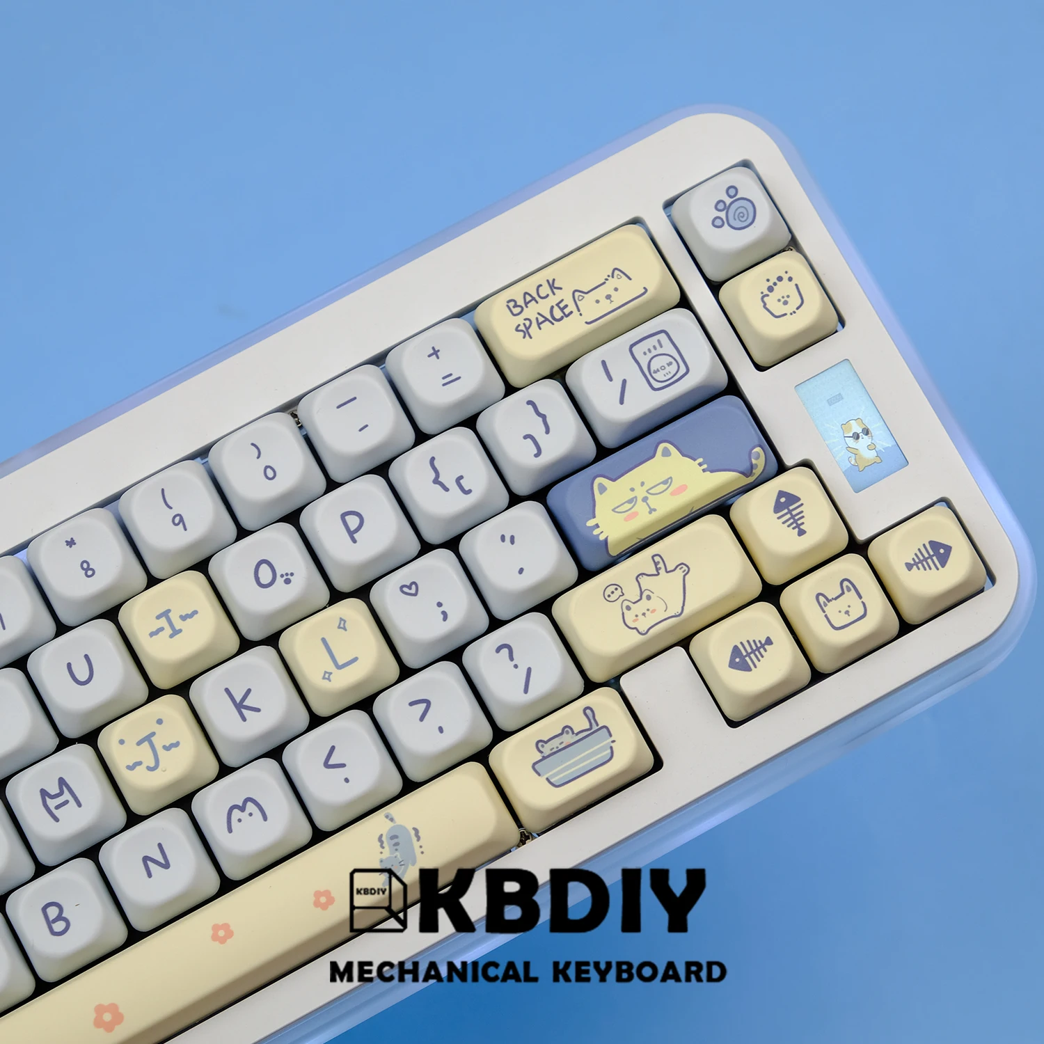 KBDiy 141 Keys/Set Cute Blue Meow Keycaps for Mechanical Keyboard PBT Keycap Custom KOA Profile for 61/68/84/87/100/104/108 Keys
