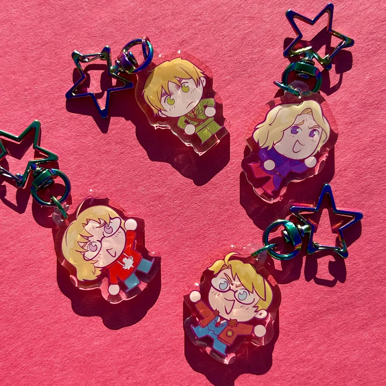 Chibi Family Acrylic Keychains, Cute Family Member Character Charms, Rainbow Star Clasp, Backpack Accessories, Family Gift