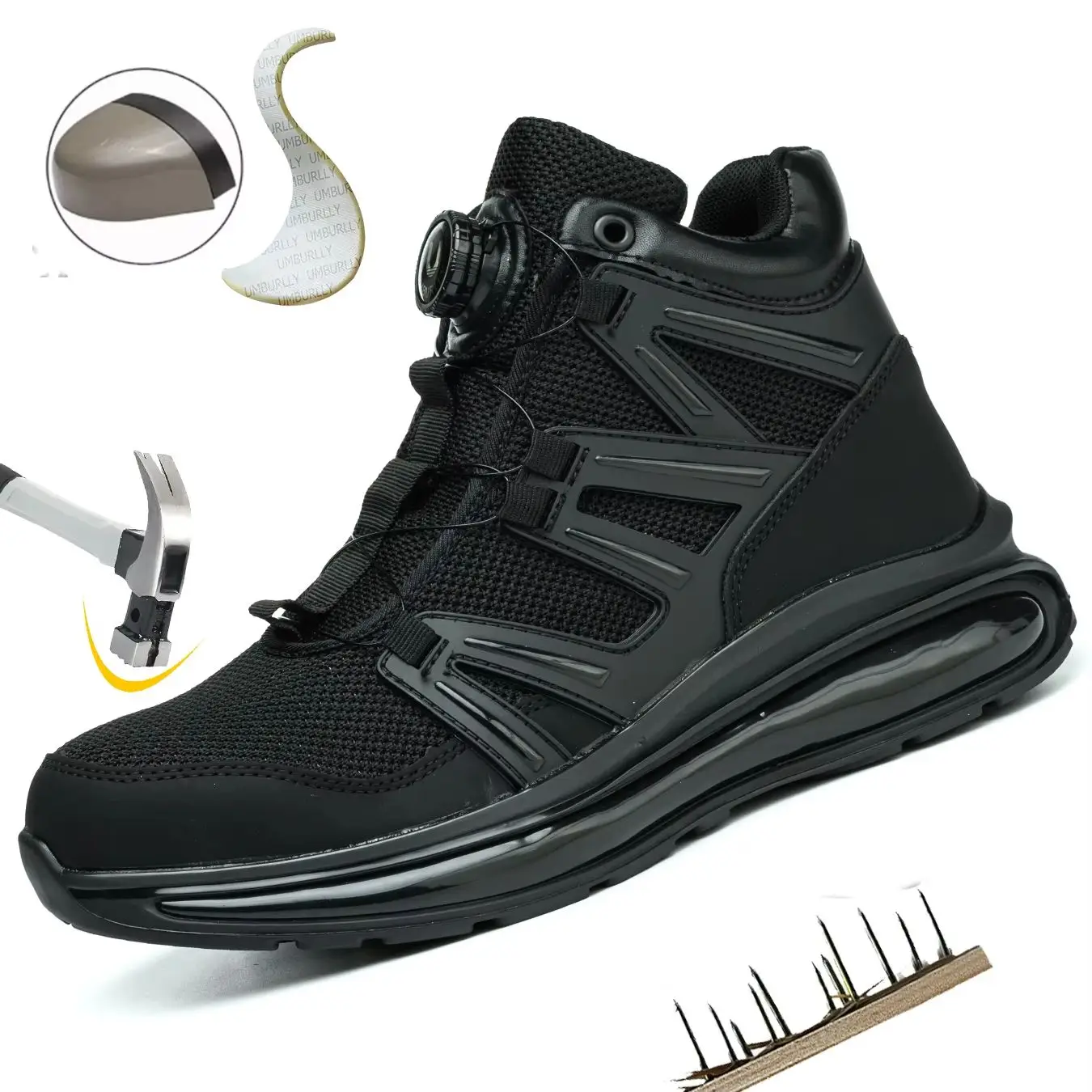 

Men's Steel Toe Safety Boots Anti-Crush And Piercing Fashion Button Style Outdoor Work Boots for Factory Workshop