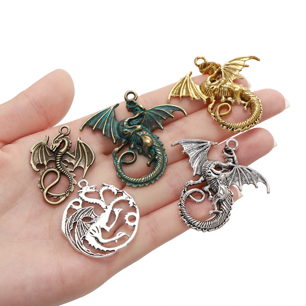 5pcs/lot Retro Style Alloy Dragon Pendants Punk Bracelet Metal Charms For DIY Necklace Crafts Jewelry Making Accessories