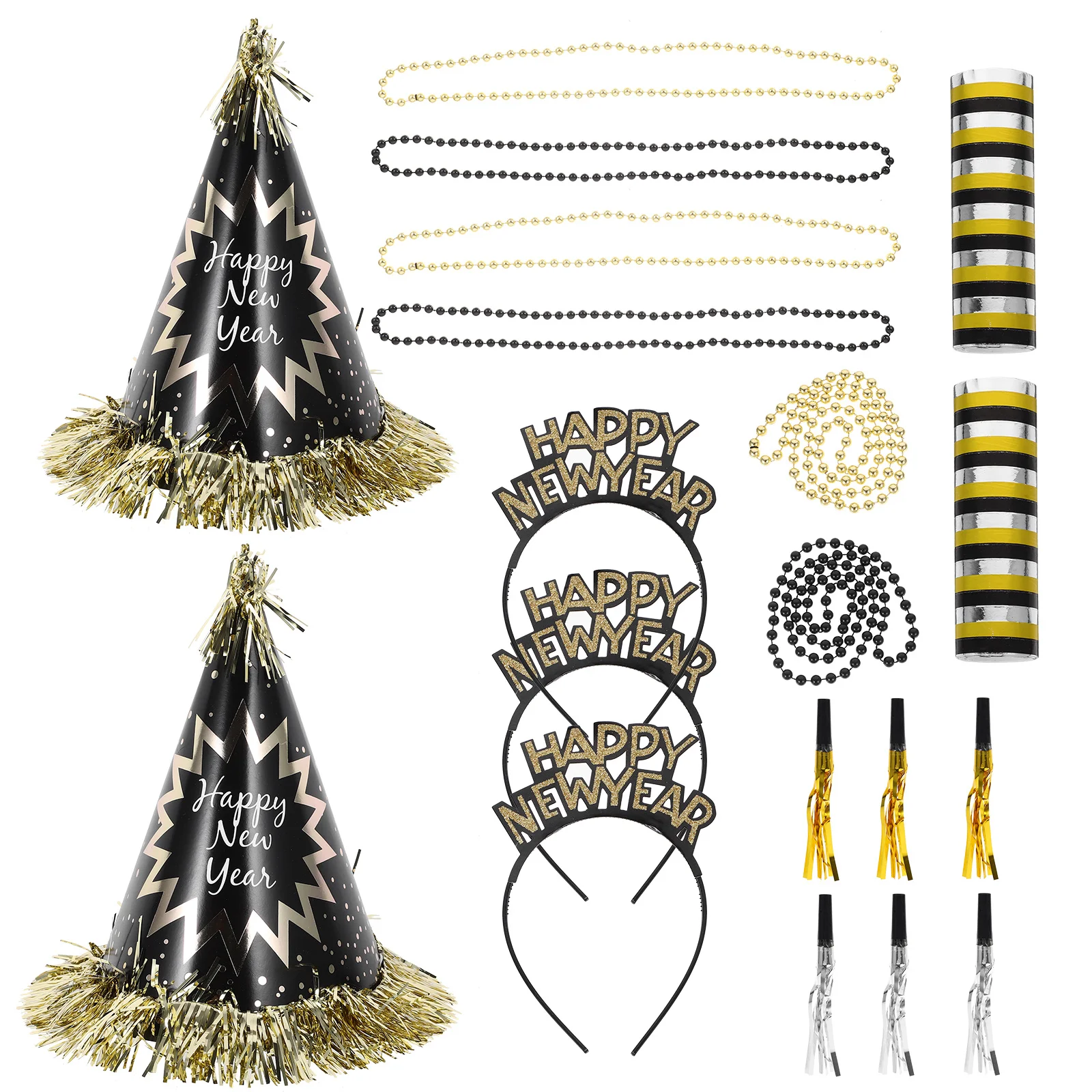 مجموعة تزيين السنة الجديدة، قبعات الحفلات، قلادة مطرزة، عصابة رأس، صانعي الضوضاء، مستلزمات حفلات السنوات الجديدة السعيدة للاستخدام الداخلي والخارجي #3