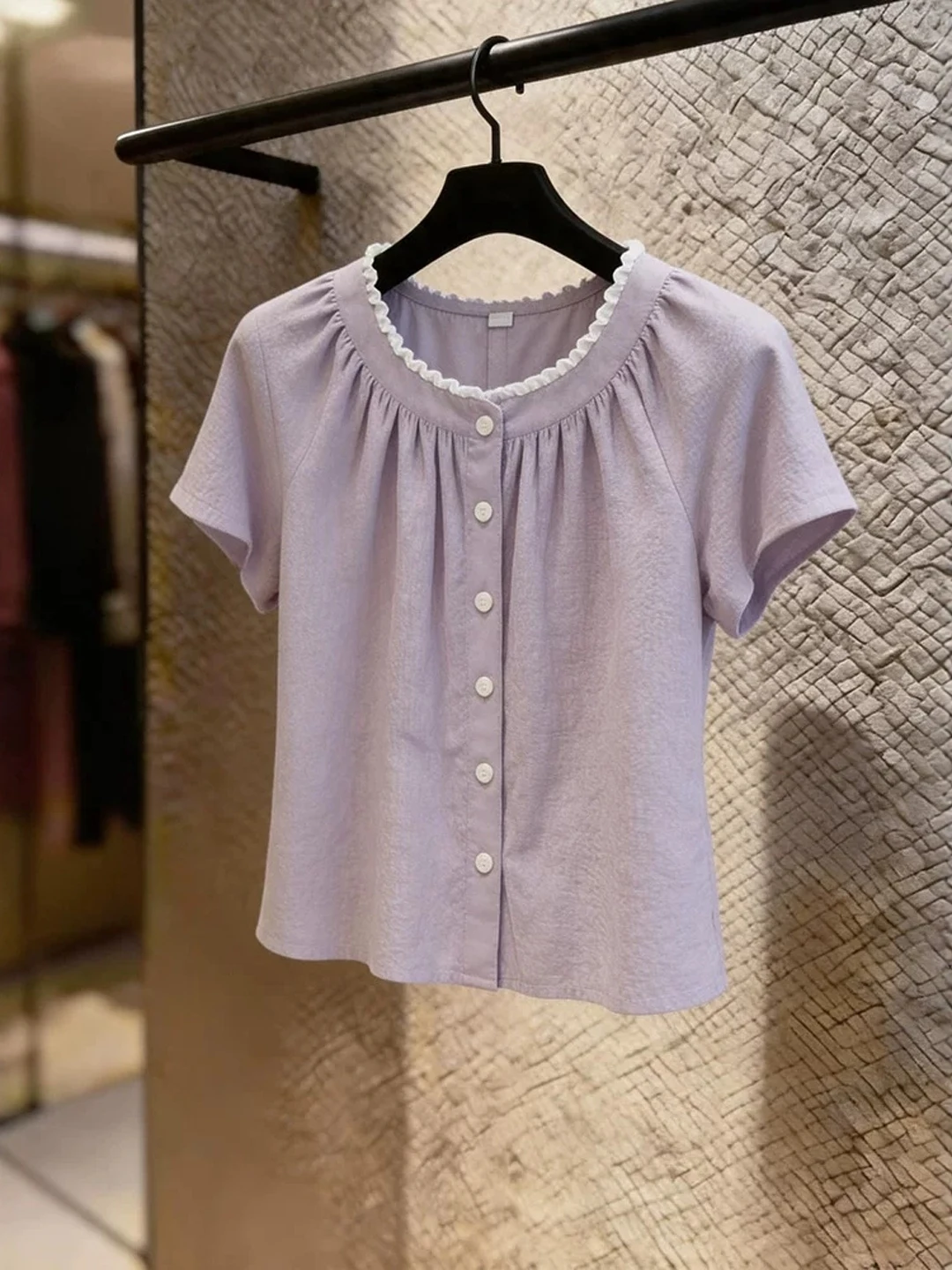 Elegant Purple Short Sleeve Women's Shirt Loose Fit Summer New Style plus Size Fashionable Age-Defying Top Korean Style Commute