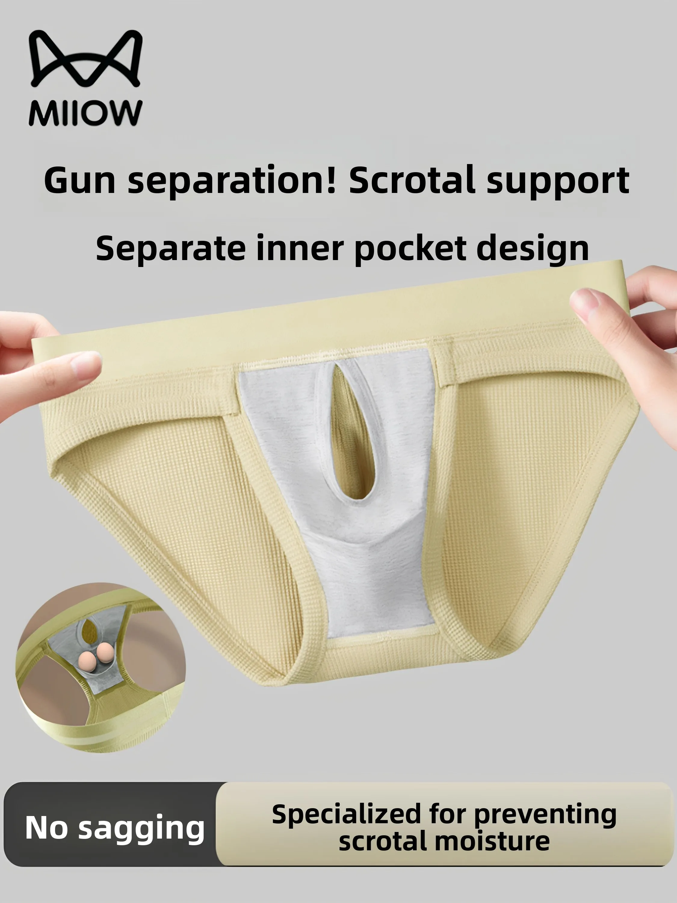 Men's Breathable  Underwear U-Shaped Design mid Waist Cotton Blend Moisture Wicking Supportive Testicle Design