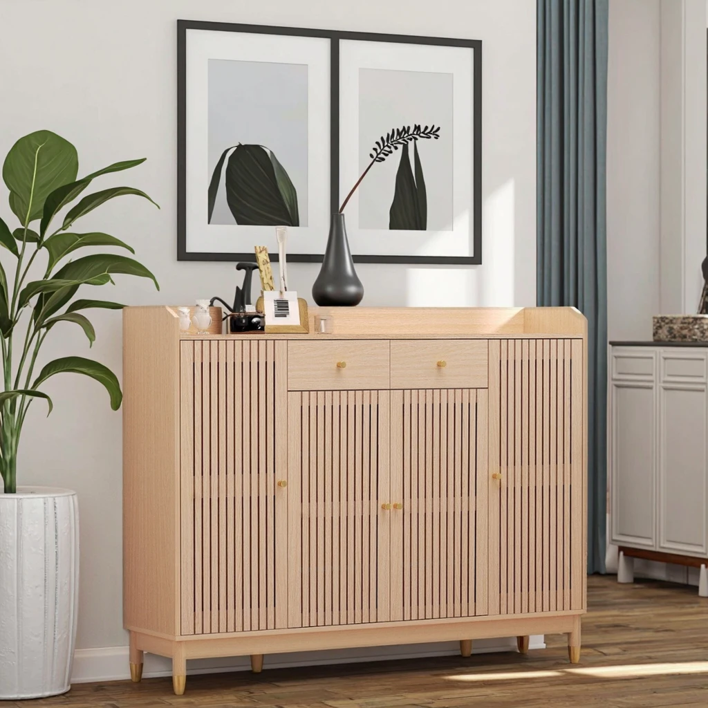 

Functional Shoe Cabinet Offers Versatile Storage for up to 26 Pairs Shoes, Featuring Adjustable Shelve and Two Pull-out Drawers