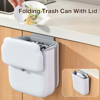 9L Foldable Trash Can For Kitchen Hanging Trash Bin With Lid Wall Recycle Bin Bathroom Garbage Bucket Toilet Wastebasket