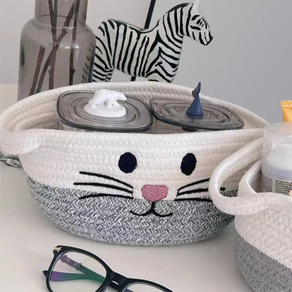 

New Handle Woven Baskets Cotton Multifunctional Storage Box Cute Multipurpose Storage Basket