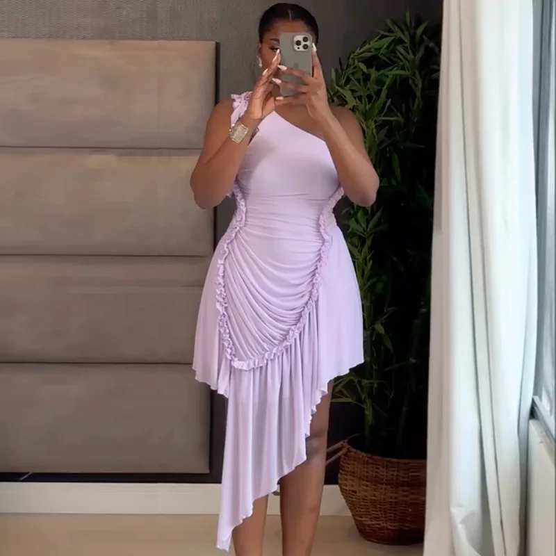 

Short Dress Women Ruffles Dresses Sexy Vestidos Y2k Streetwear One Shoulder Sleeveless Elegant Splice Party Night Work 2026