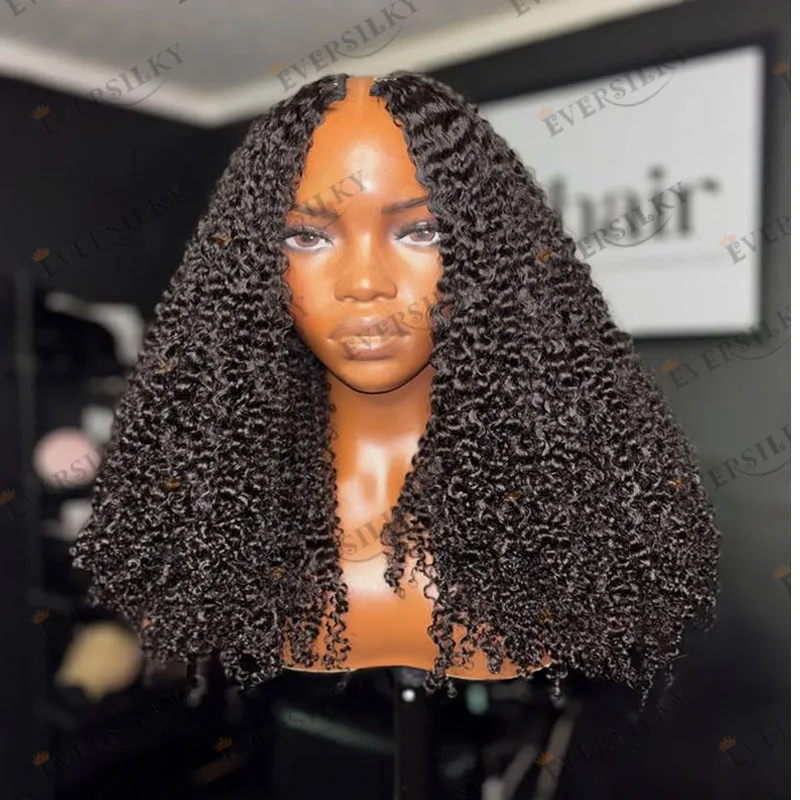 

Afro Black Women 100% Remy Human Hair 4B 4C Kinky Curly Natural 1x4 U Shaped Wigs with Clips Glueless Easy Wear Opening U Part
