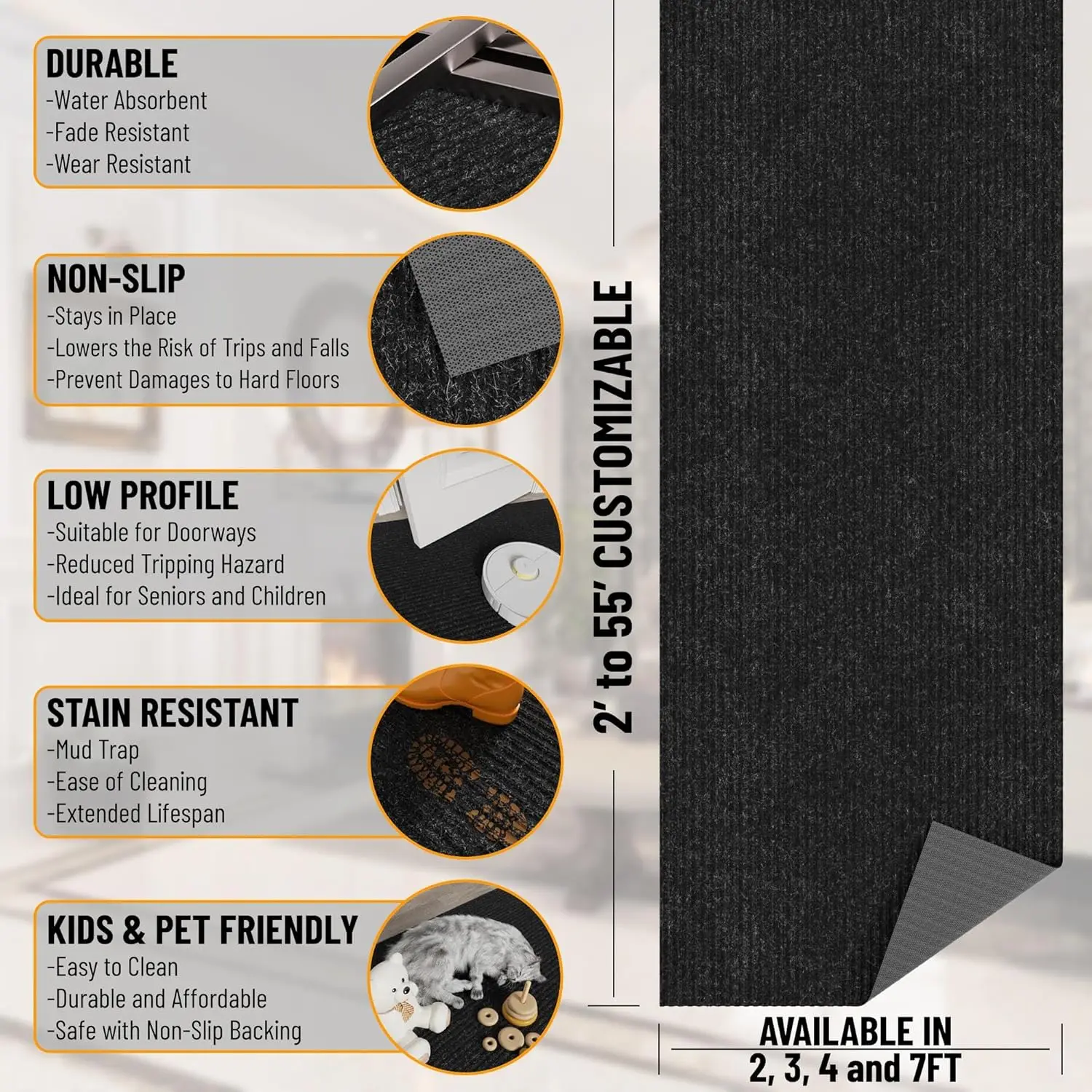 

Sweet Home Stores Solid Design Non-Slip Rubberback 2X15 Indoor/Outdoor Runner Rug For Hallway, Kitchen, Living Room, Garage,
