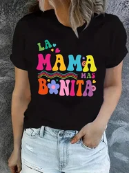 La Mama Mothers Day Shirts Women's Crew Neck Casual Print Funny Designer shirt Short Sleeve Vintage Summer Graphic T-shirt