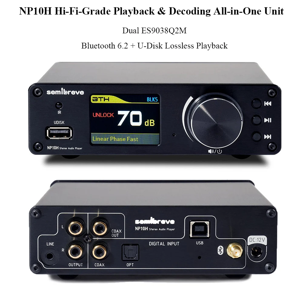 HIFI Audio Decoder 2 Parallel ES9038Q2M DAC QCC3095 Bluetooth 6.2 Audio Player 384KHz DSD256 Lossless Decoding AMANERO Module