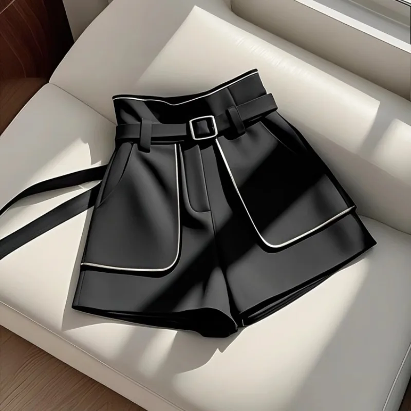 High-end Black Small Fragrance Shorts Summer A-line High-waisted Suit To Wear Pants High Appearance Level This Year's Popular