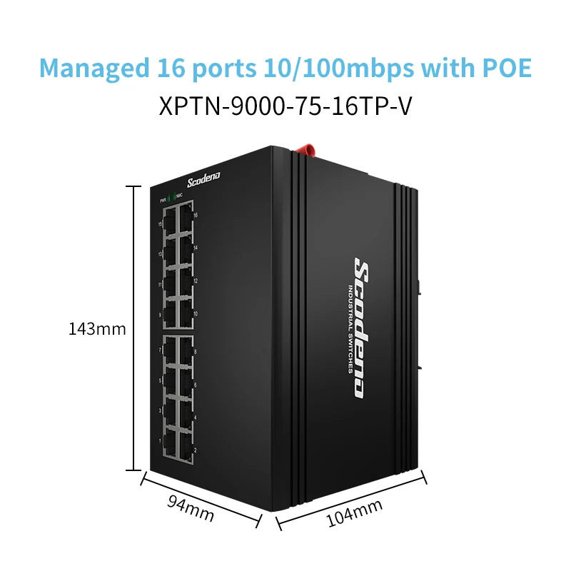 Factory 16 ports managed industrial ethernet switch dinrail outdoor POE gigabit   SNMP VLAN Ring network es