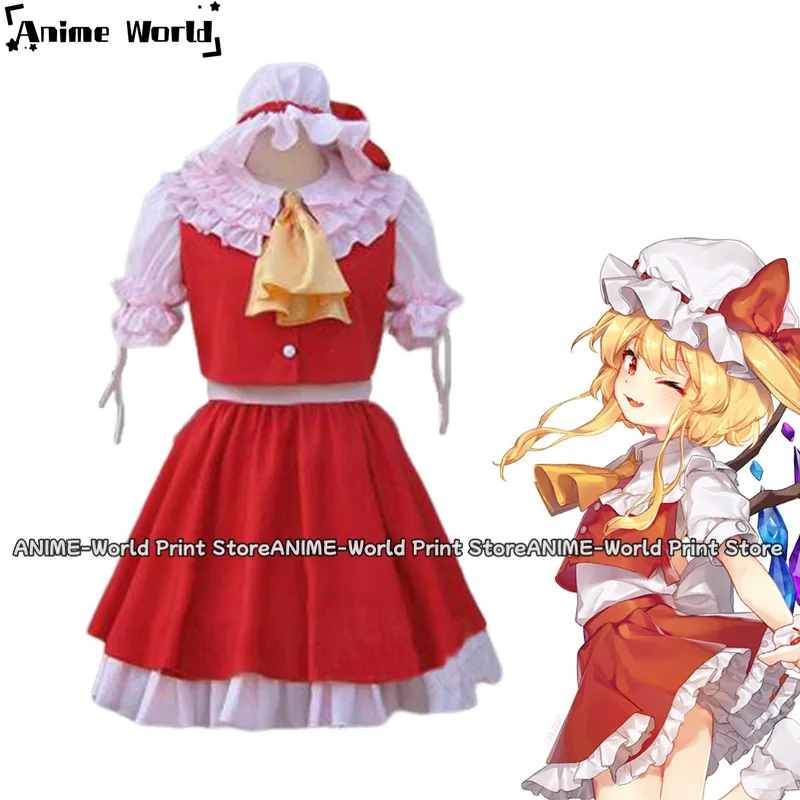 Anime Game Touhou Project Flandre Scarlet Cosplay Kostuum Pruik Rode Prinses Rok Lolita Vrouw Sexy Kawaii Verjaardagsfeestje Pak