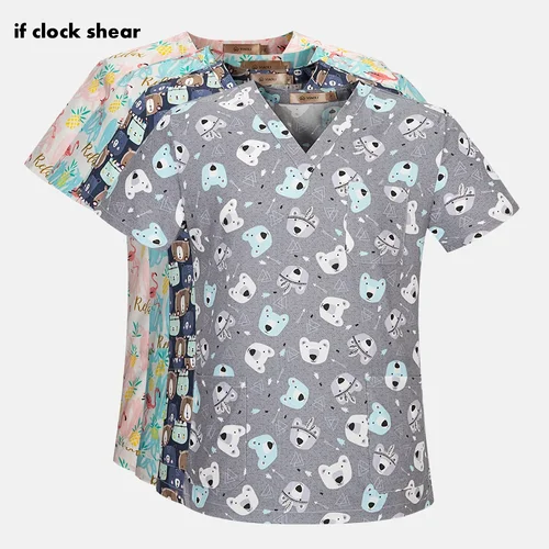 Tops de trabajo con estampado de animales de alta calidad, uniformes de aseo para mascotas, ropa de trabajo de salón de belleza de dibujos animados, uniforme de belleza para mascotas nuevo