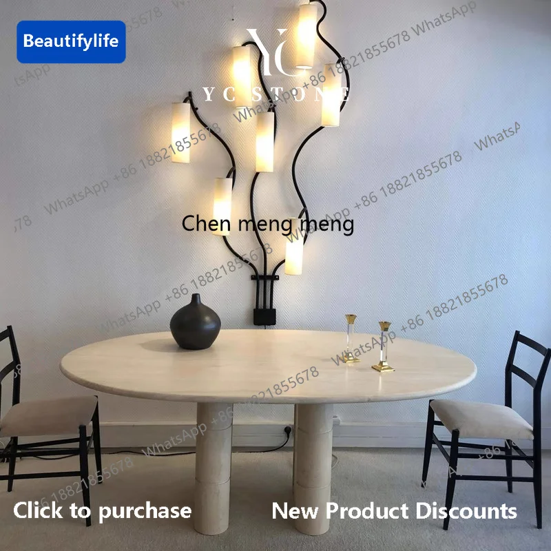 D183 Natural travertine oval long dining table creative light luxury design long dining table family dining table