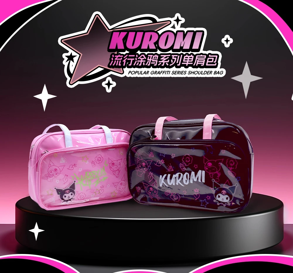 

Sanrio Popular Graffiti Series Shoulder Bag Pink Black Pain Bag Travel Cosmetic Bag Handbag Small Capacity Portable kuromi