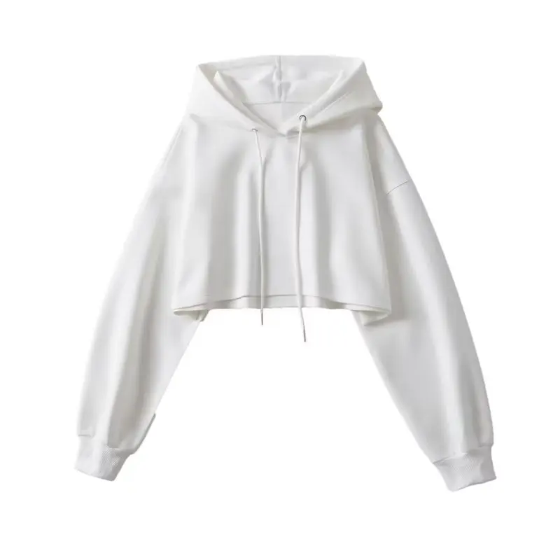 Sexy curto com capuz sweatshirts moda feminina cor sólida manga longa colheita topos coreano streetwear pulôver hoodies feminino