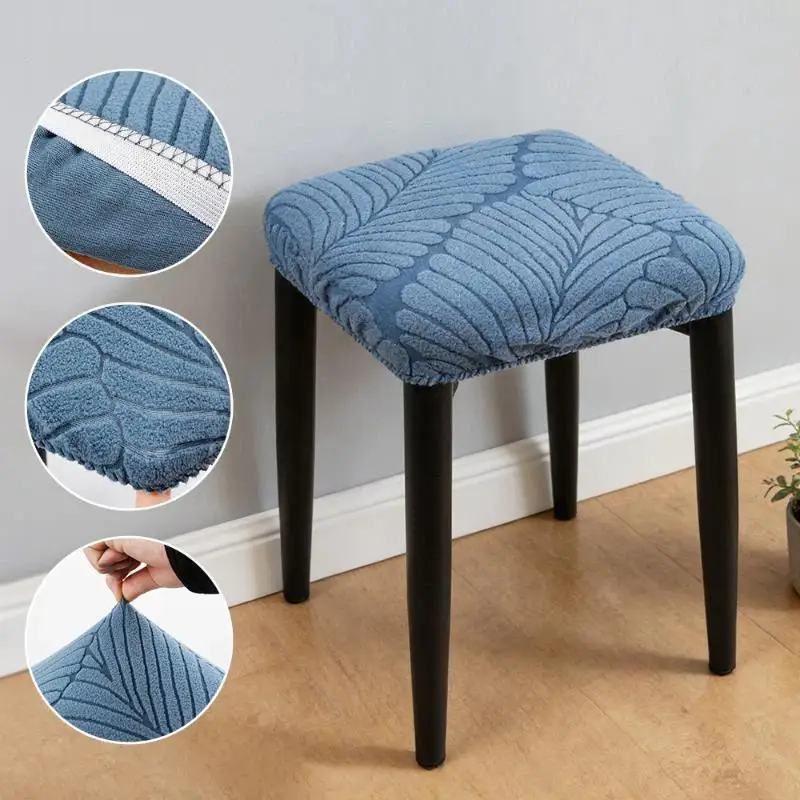 Elastic Stretch Bar Stool Cover 1PC Leaves Jacquard Washable Square Seat Slipcover for Pub Restaurant Home
