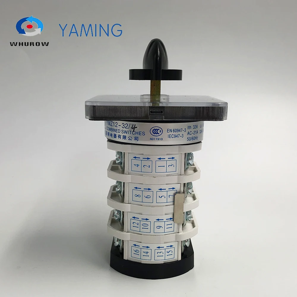 YMZ12-32/4 Selector Starter Star / Triangle Electrical Changeover Rotary Cam Switch 32A 4 Pole 3 Position Sliver Contacts