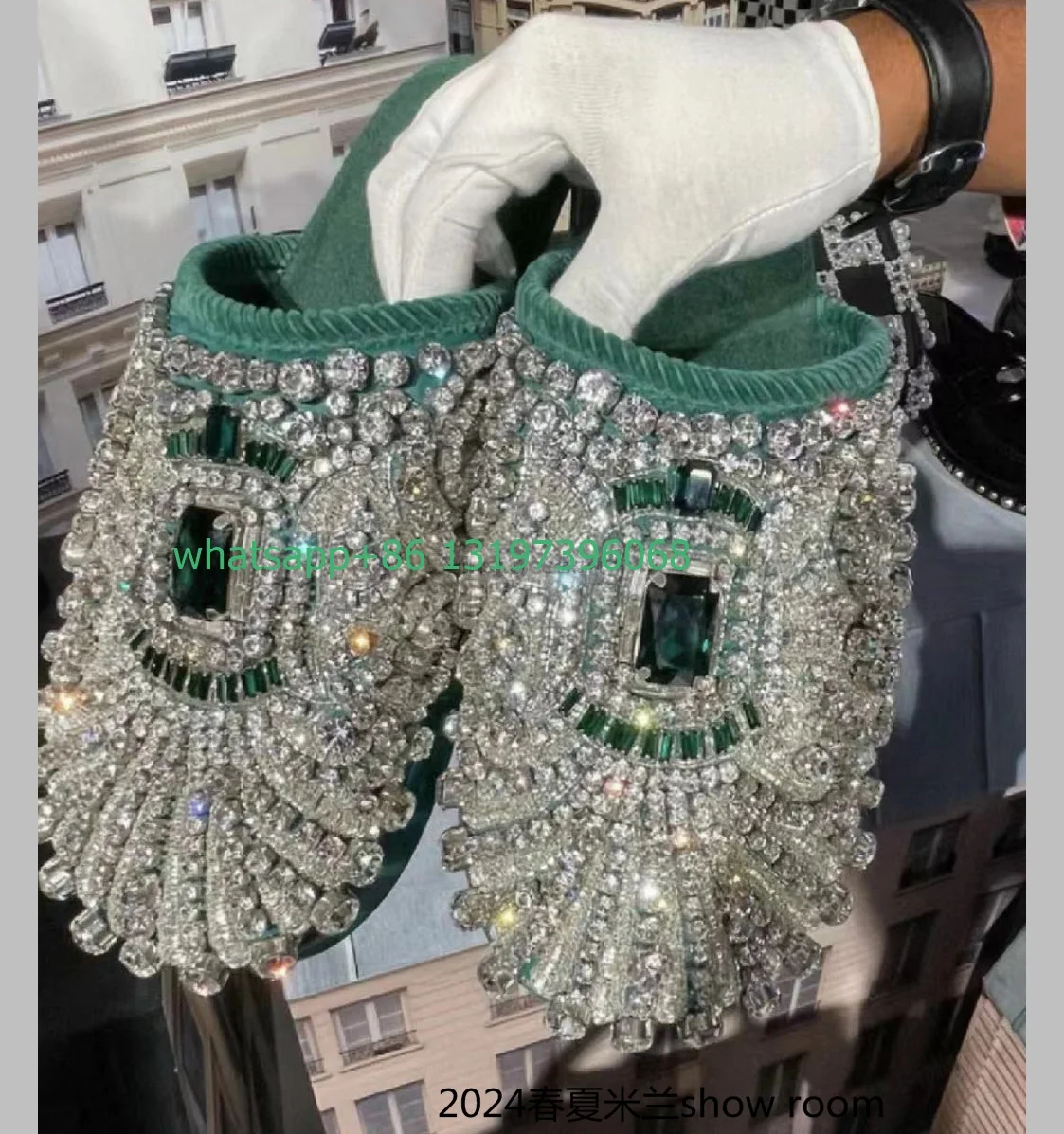 Lady color green glitter rhinestone slippers platform hight top slip-on shoes daily outdoors bling shoes size 35-46 footwear