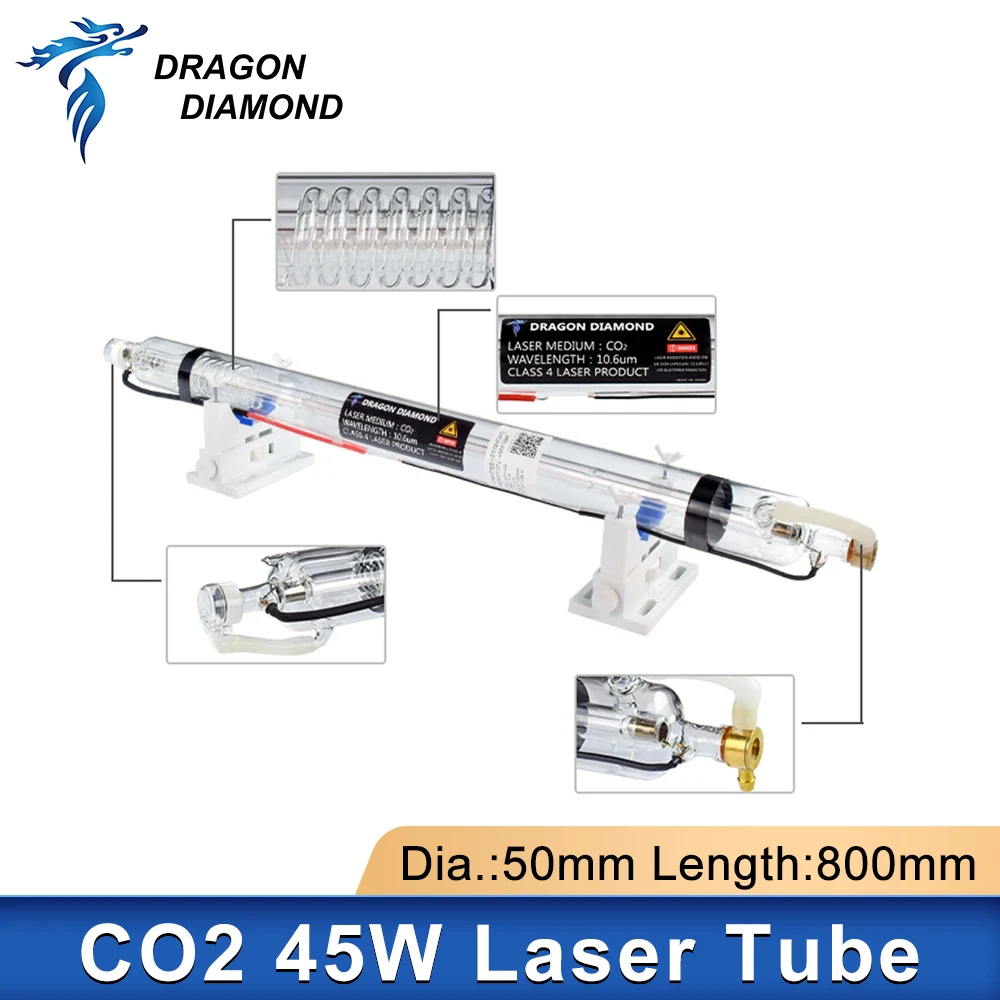 45W Co2 Laser Tube Lamp Pipe For 40W 50W Laser Power Supply Dia.50mm Length 800mm For 40/50WCo2 Laser Engraving Cutting Machine
