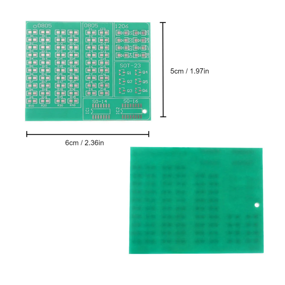 5pcs Single Sided PCB Board Prototype Kit, 50X60MM 53X63MM, 0805, 1206, SOT23 SMD Electronic Components set for DIY projects