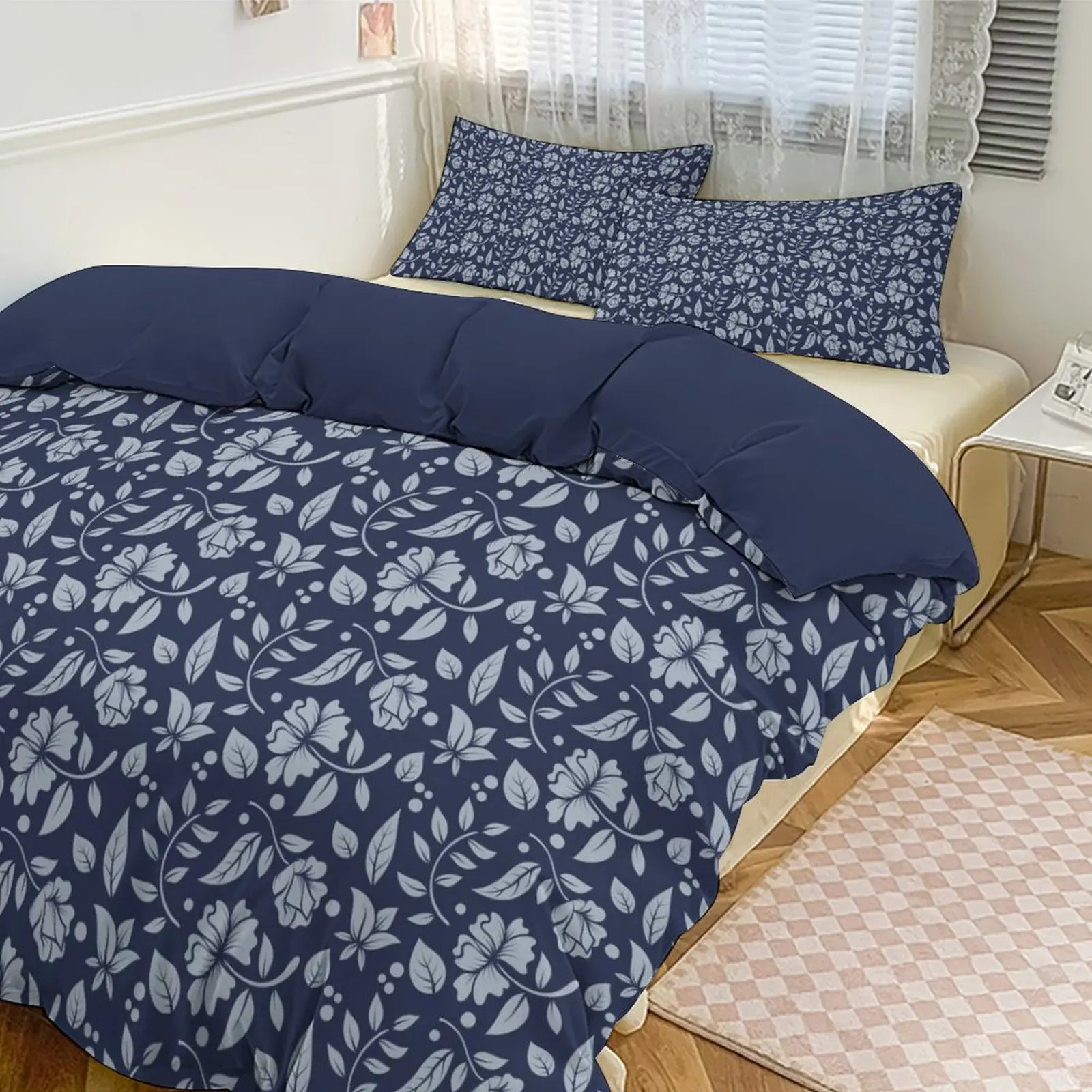 

Удобный для кожи комплект постельного белья из матовой ткани, 3-х предметный пододеяльник и наволочки с цветочным силуэтом для дома/отеля/тематической комнаты