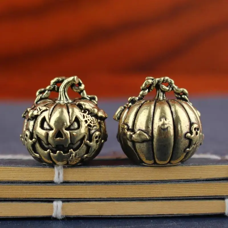 Vintage Brass Halloween Jack O Lantern Figurine With Exquisite Carvings For Home Decor Holiday Gift