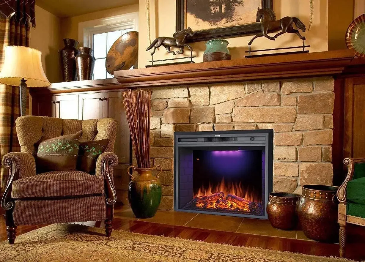 

36'' Electric Fireplace Insert, Retro Recessed Fireplace Heater with Fire Cracking Sound, Remote Control & Timer, 750/1500W