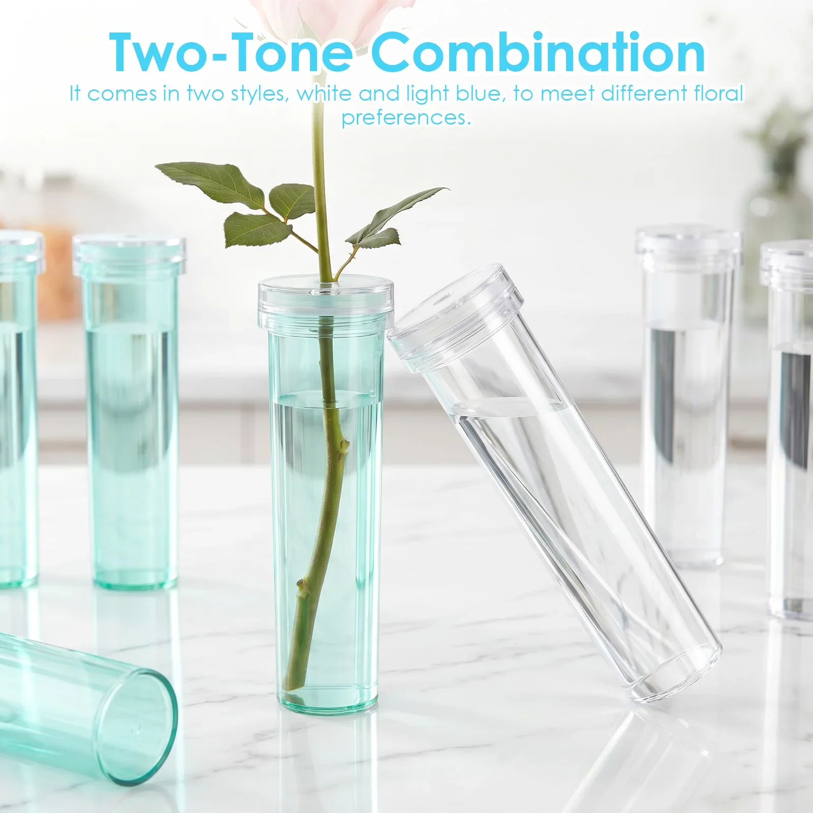 200Pcs Flower Water Tubes 2.76 Inch Plastic Transparent Floral Vials Set with Cap for Single Stem Rose Floral Arrangement Decor