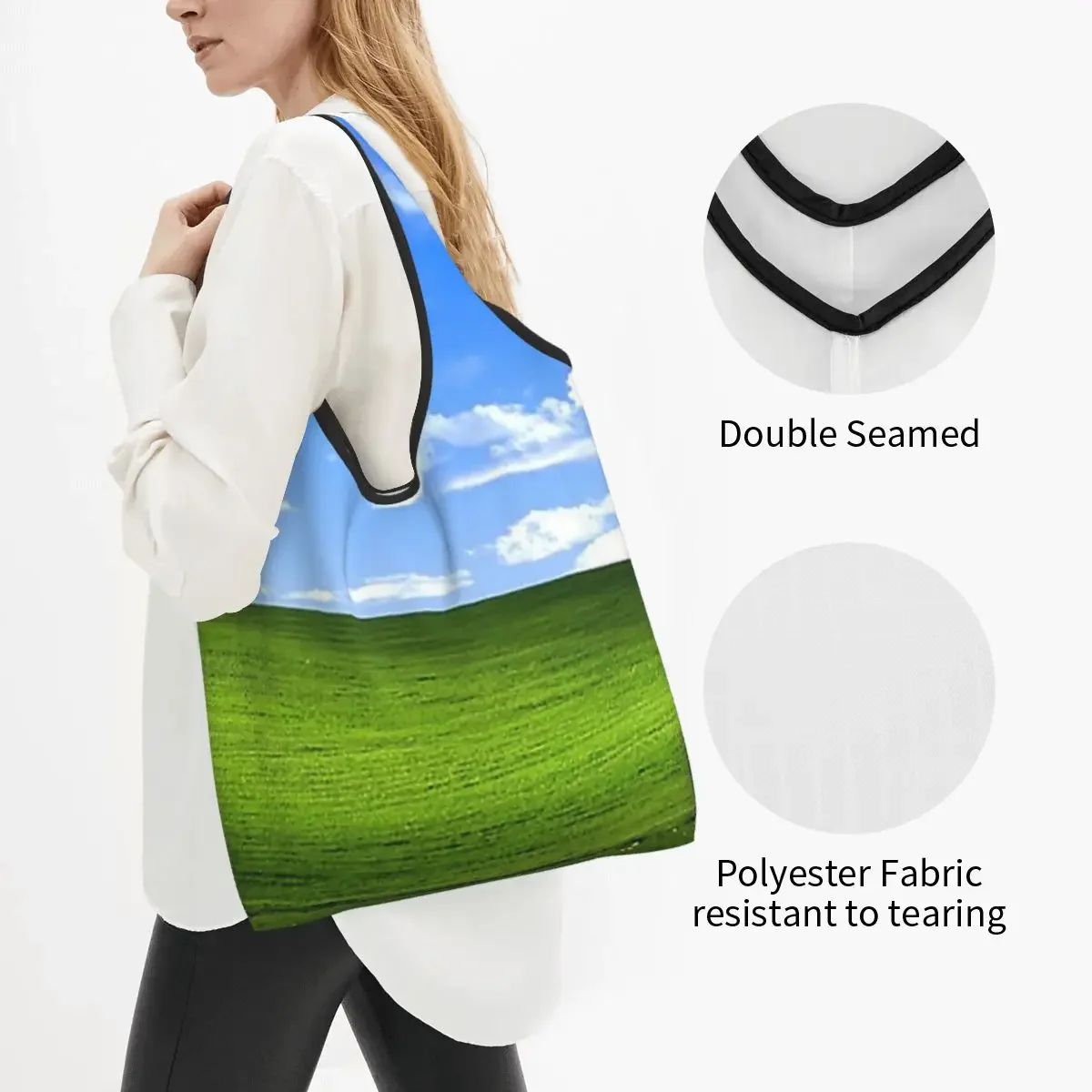 Windows XP Wallpaper Portable Tote Shopping Bags Reusable Shopper Bag Groceries Handbag Shoulder Bag