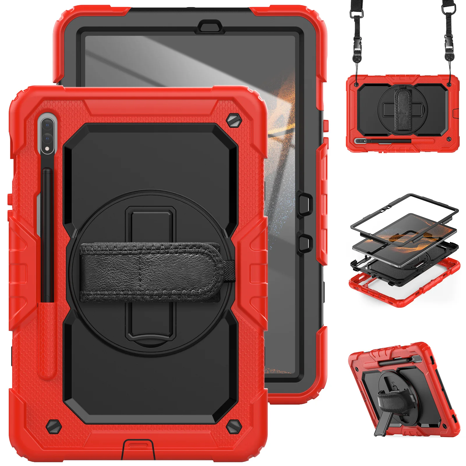 

Case For Samsung Galaxy Tab S8 Ultra 14.6 SM-X900 X906 S7 S8 Plus SM-X800 X806 T970 X700 X706 Hand Strap 360 Rotatable Cover