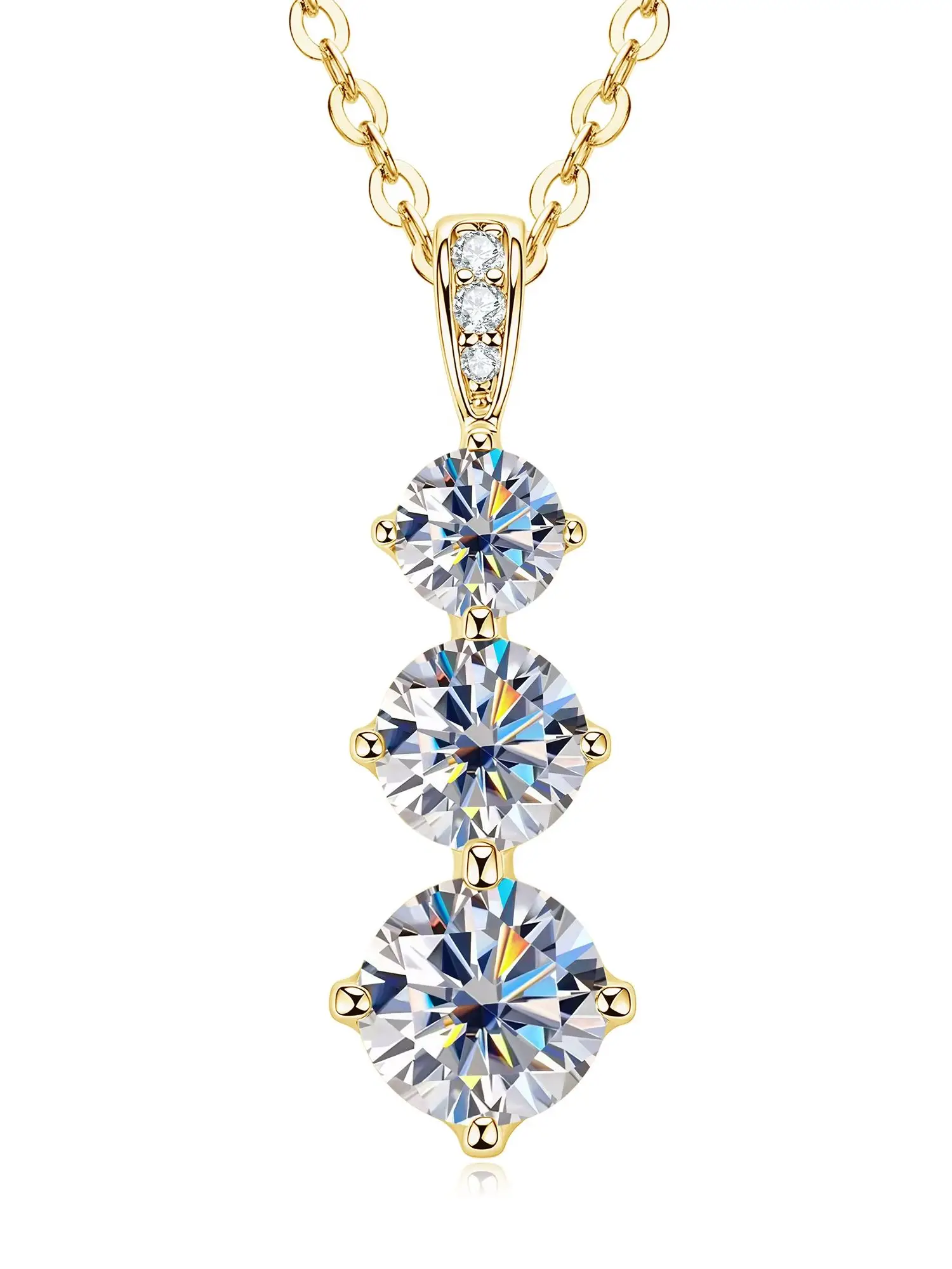 Abestecom Halskette mit drei Steinen und Kronenanhänger, 6 mm, rund, VVS1, D-Farbe, Moissanit-Halsketten, Damenschmuck, feines Geschenk-Accessoire – Detail 9