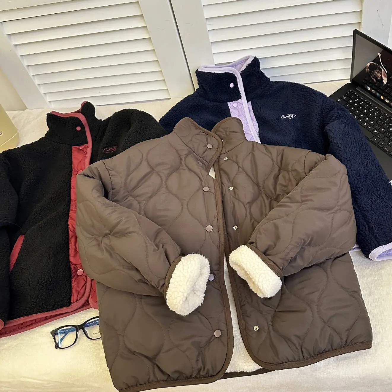 

Autumn Winter Coat Korean Style Egg Design Short Cotton Jacket Women's Double-Sided Wear Lamb Fur Vest Comfortable Warm