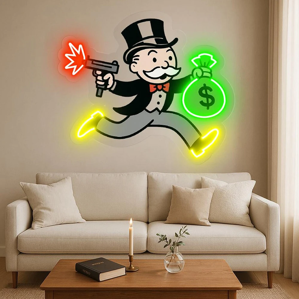 Money Bag Neon Sign Custom LED Light Up Acrylic Wall Art for Game Room Decor Sign Man Cave Office Room Decoration Neon Light