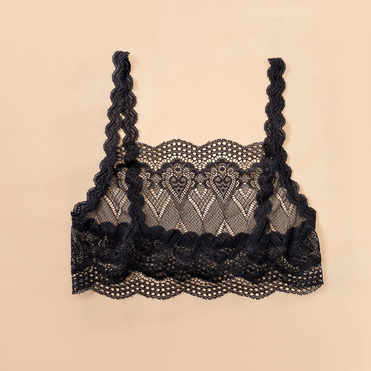 Low-Neck Lace Strap Vest Women's Sexy Backless Bralette Covering Chest Back Full-Length Short Style Fashionable Mesh Element