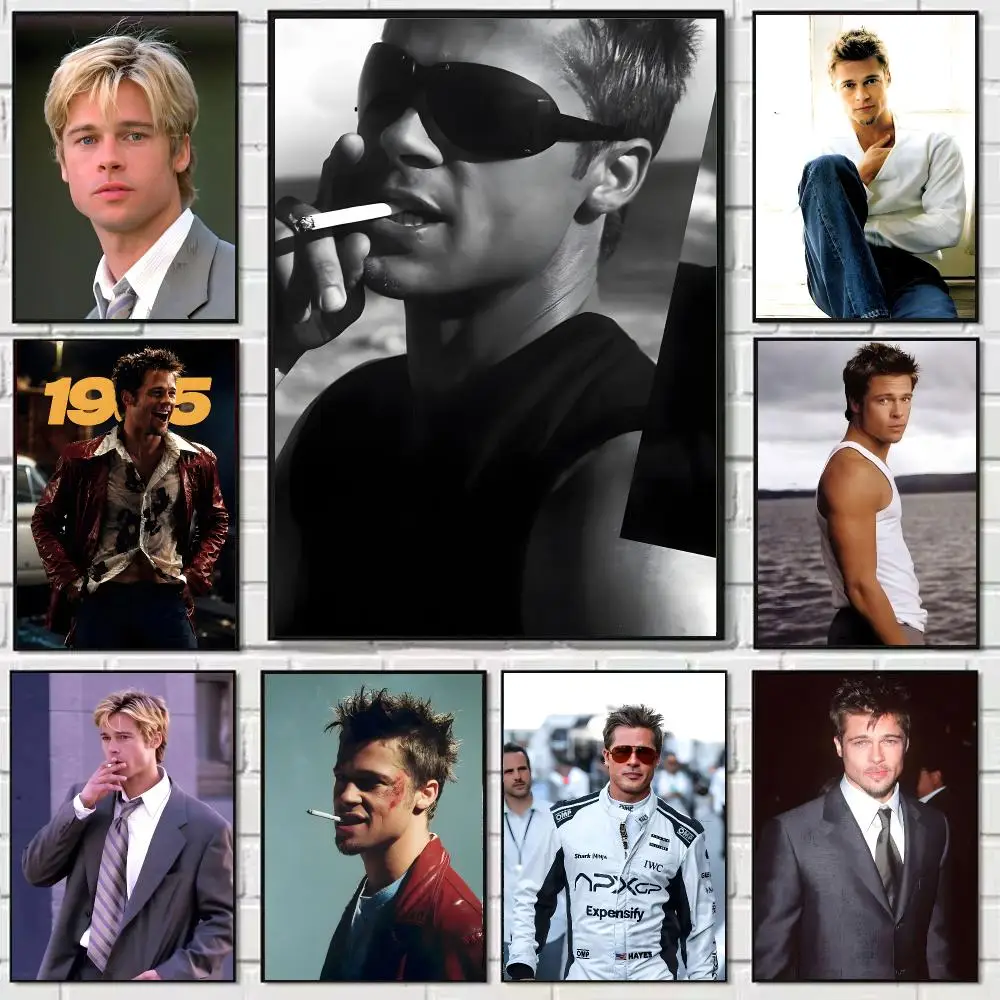 Póster del famoso actor B-Brad Pitt, adhesivo artístico de papel impermeable, decoración de pared para cafetería, bar, dormitorio.