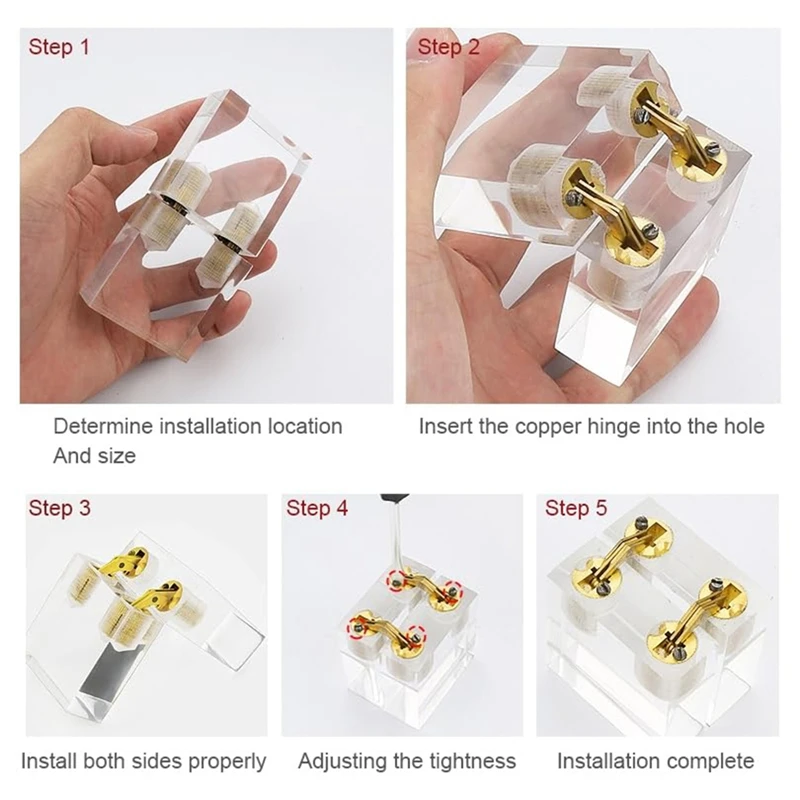 8Pcs 10 Mm  Brass Barrel Hinges,180 Degree Opening Angle Concealed Furniture Hinges For DIY Jewelry Box Hand Craft