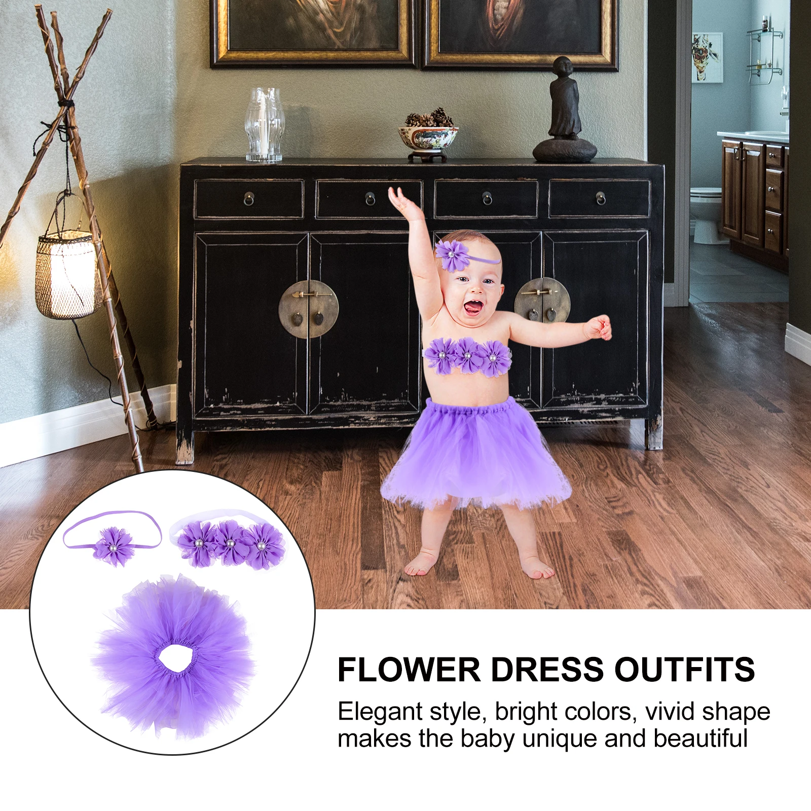 

Tutu Skirt 3 Piece Set Infant Outfits Acrylic Comfortable Breathable Photography Prop Creative Clothes Veil Skirt Headb