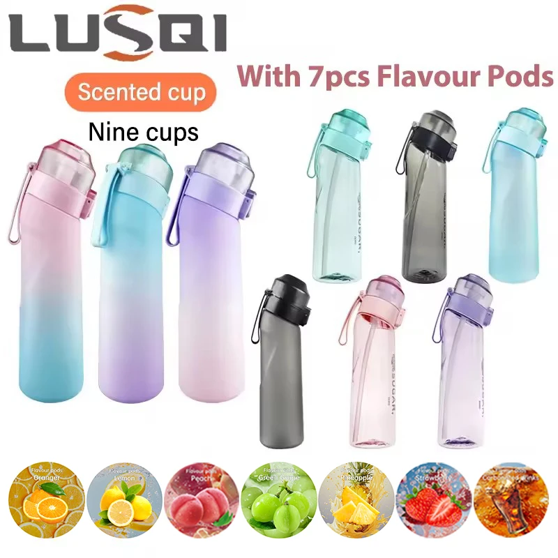 

LUSQI Air Flavored Water Bottle With 7 Flavor Ring Sports Fashion Straw Tritan Plastic Cup Suitable for Outdoor Sports Fitness