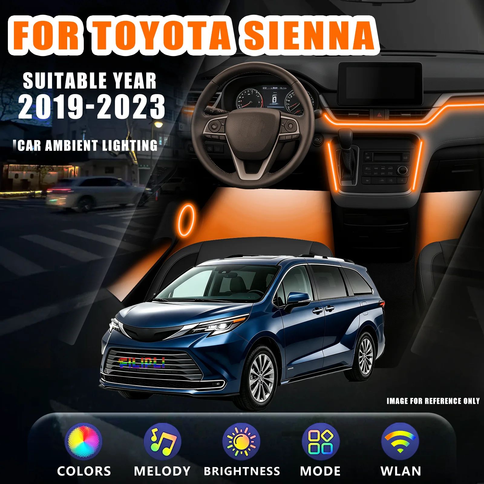 FOR TOYOTA Sienna 2019‑2023 YEAR RGB 18 Lights car ambient light kit three row scene memory setting soft uniform illumination overheat short circuit protection multi area one touch switch decorative kit
