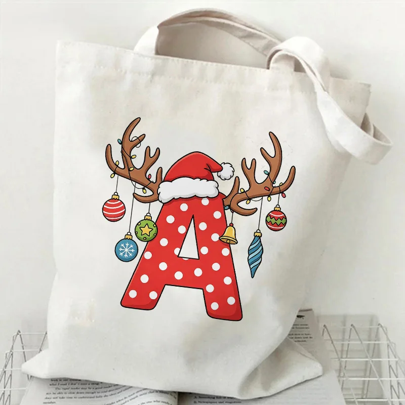 Christmas Letter Printed Shoulder Bag Big Women Designer Handbag Shopping Tote Casual Woman, New Year Christmas Gift for Family