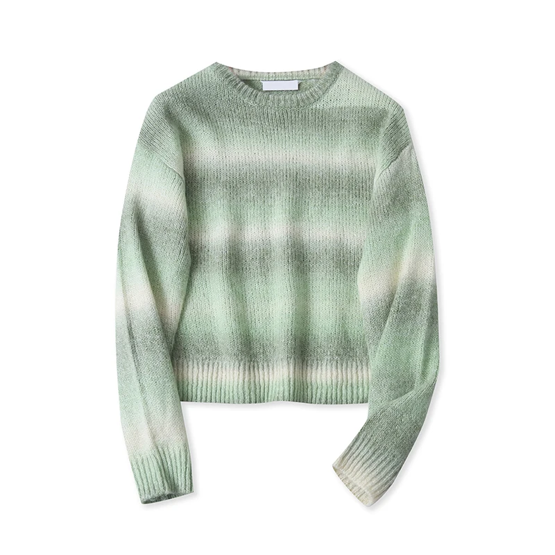Herbst Winter frauen Wolle Pullover runde Ne Lose Schlank Hohe Taille adient Spleißen Anti-Aging Gestreiften Lange Sve Pullover