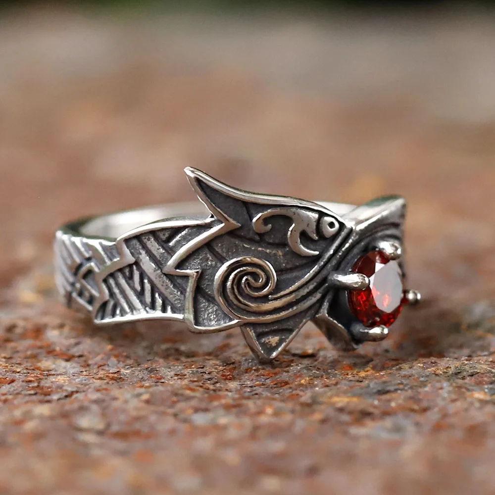2024 new Stainless Steel Viking  Dragon Ring with Red zircon Men\'s Fashion Vintage Animal Dragon Ring Viking Jewelry Gift