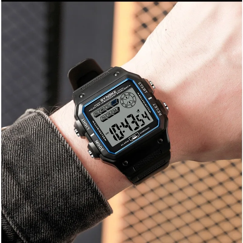 Watch Outdoor Sports Multifunctional Waterproof Shock Resistant Large Screen Display Luminous LED Digital Watch for Men Synoke