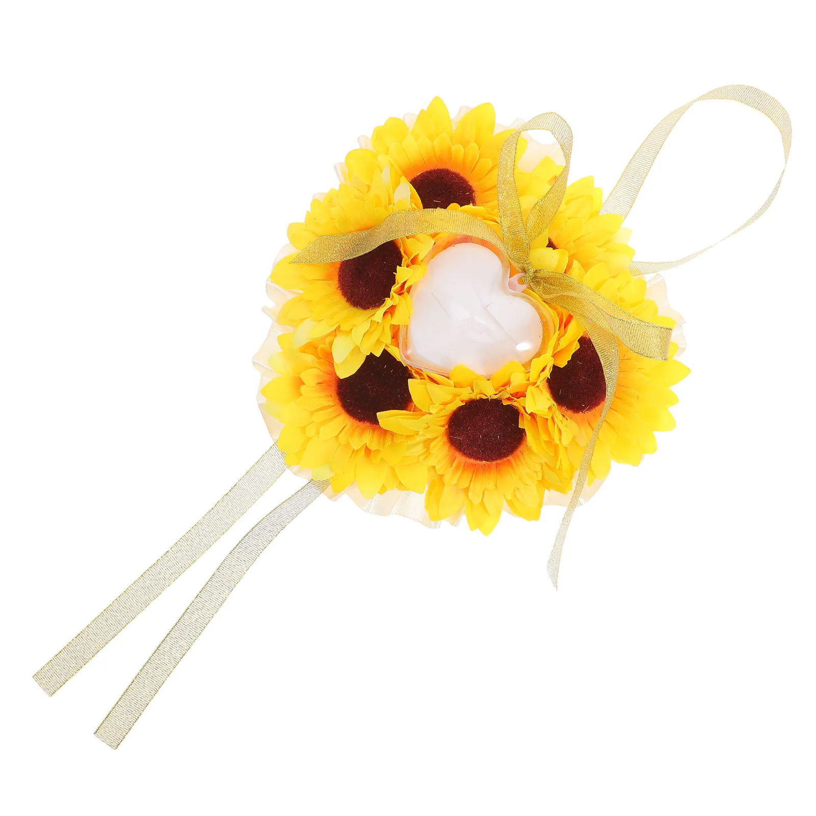 

Yellow Sunflower Wedding Ring Pillow Elegant Embroidered Cushion Soft Comfortable Ring Bearer Pillow for Wedding Ceremony
