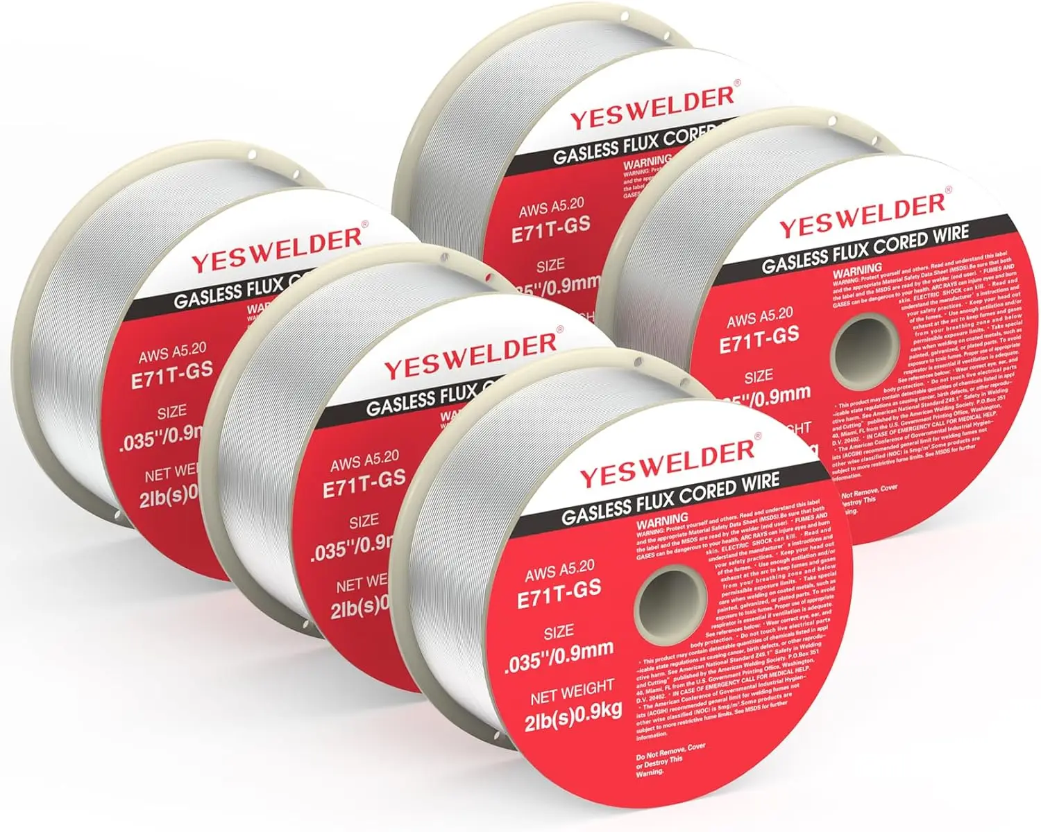 

Flux Core Gasless MIG Wire, E71T-GS .035-Inch 2lb 5-Pack Mild Steel Welding Wire for Outdoor & All Position