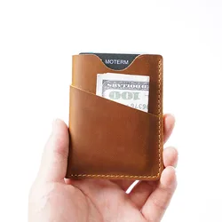 Nuovi arrivi porta carte di credito in vera pelle porta carte di credito in pelle di cavallo pazzo di lusso porta carte d'identità regalo di compleanno di nozze