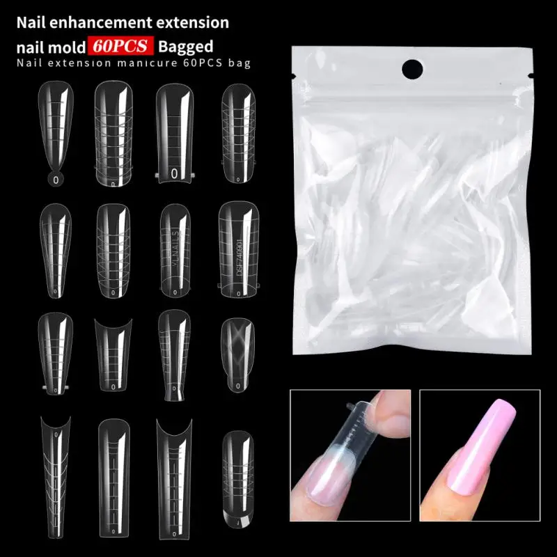 60pcs/Bag Extension Nail Forms For UV Gel Polish Quick Building Mold Acrylic False Nail Art Tips Dual System Manicure Accessory